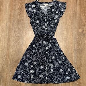 LOFT Navy and White Floral Midi Dress